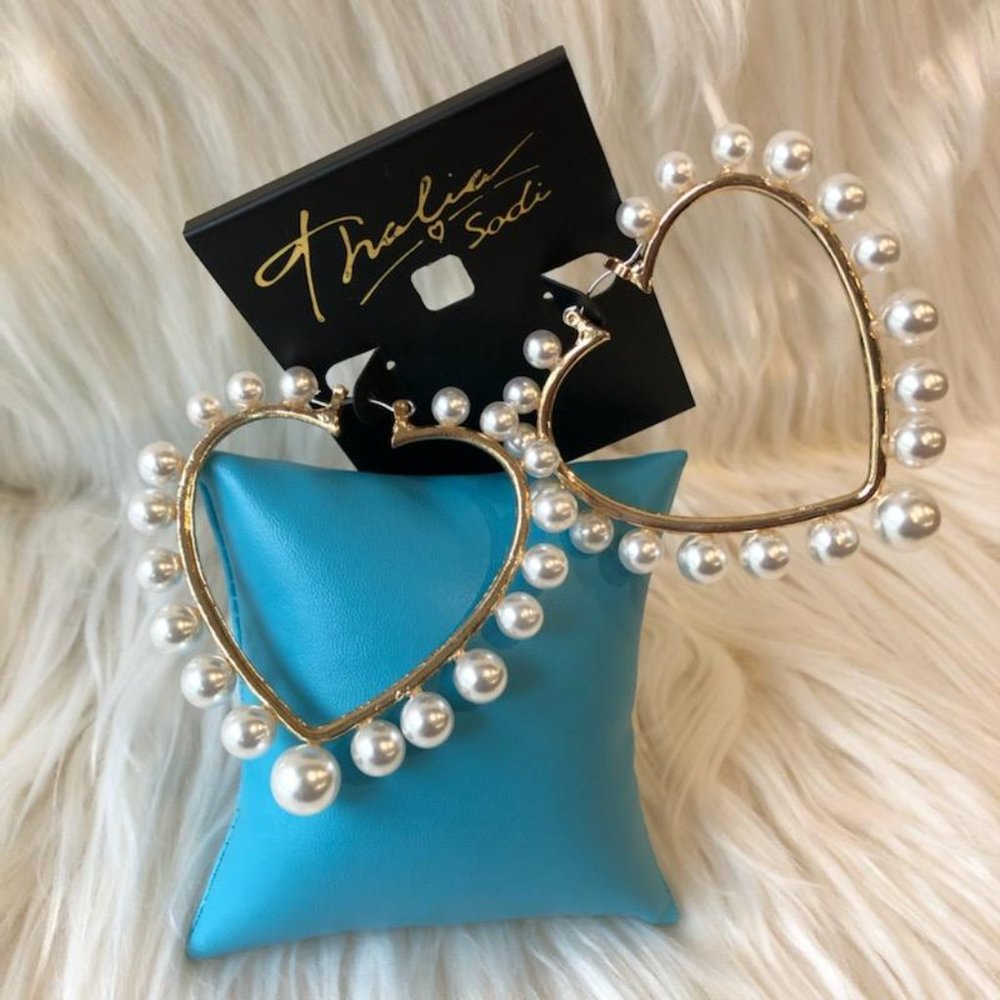 Thalia Sodi Pearl Heart Hoop Earrings